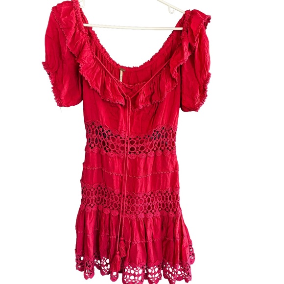 Free People Cruel Intentions Mini Dress Small Raspberry Boho Lace - Picture 2 of 4